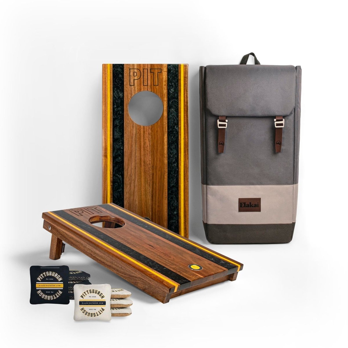 1ft x 2ft Gameday Teams Epoxy Resin Wood Compact Travel Cornhole Board Set - Pittsburgh EGCH12R-17-WB | American Cornhole Association