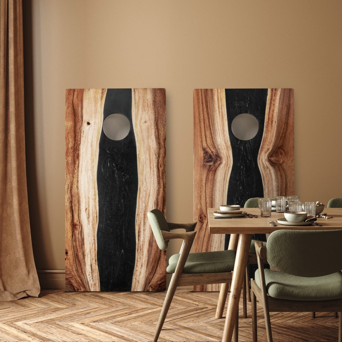 2ft x 4ft Resin & Wood Classic Cornhole Set | Live Edge River Collection - Black EGCH24RLE-11 | American Cornhole Association