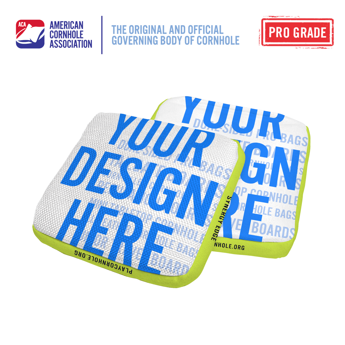 6 - in Synergy Edge Custom Dual - Sided Professional Regulation Cornhole Bags, - American Cornhole Association