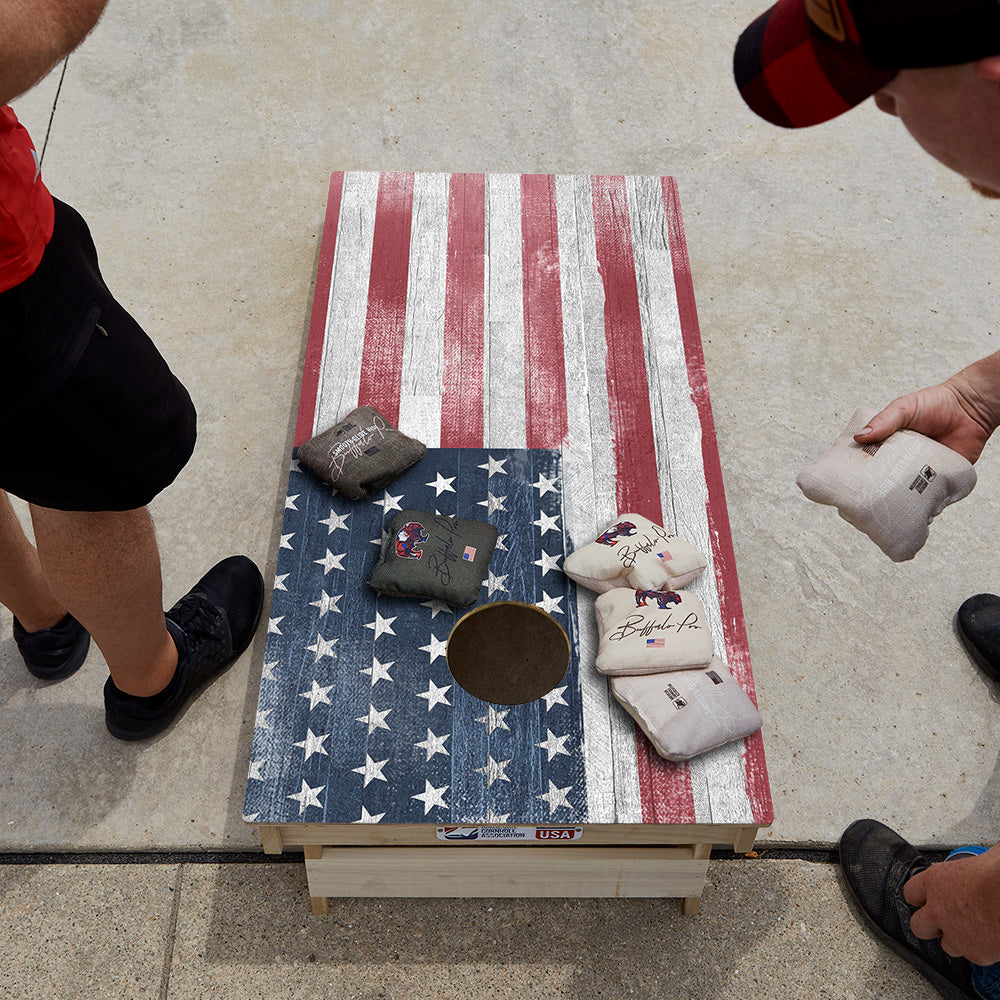 White Rustic Wood American Flag Star Cornhole Boards