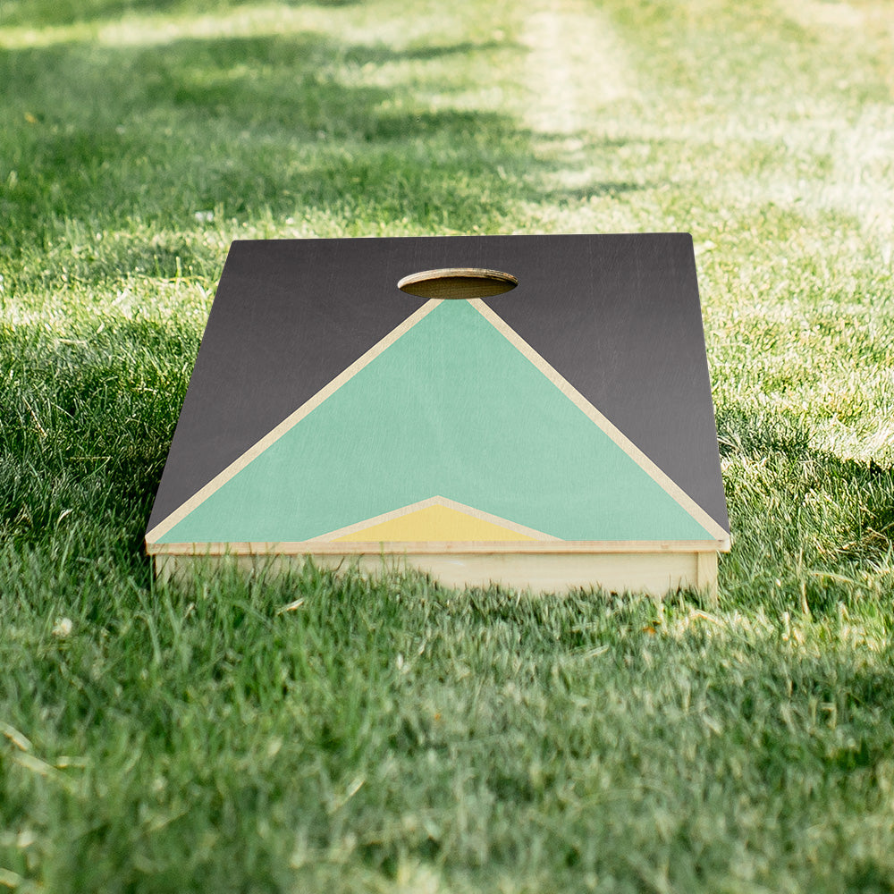 Classic Retro Triangle - Black, Teal, and Yellow Star Cornhole Boards