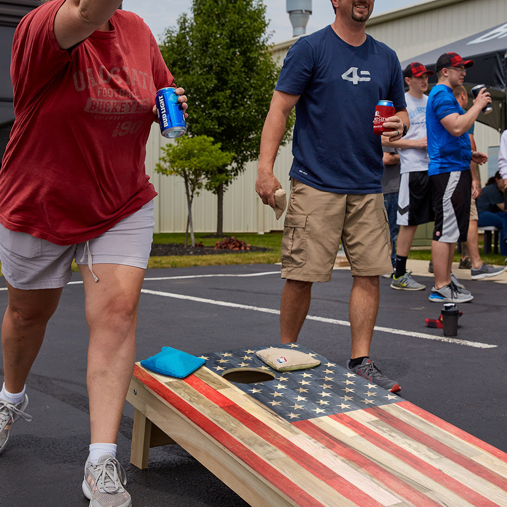 Planked Wood American Flag Star Cornhole Boards