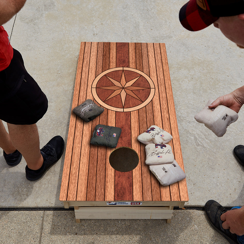 Wood Panel Compass Star Cornhole Boards