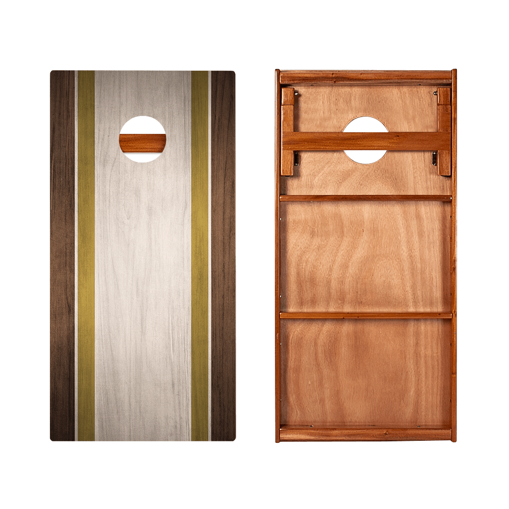 Classic Stripes Dark Wood Ivory and Gold Silver Series Cornhole Boards - American Cornhole Association