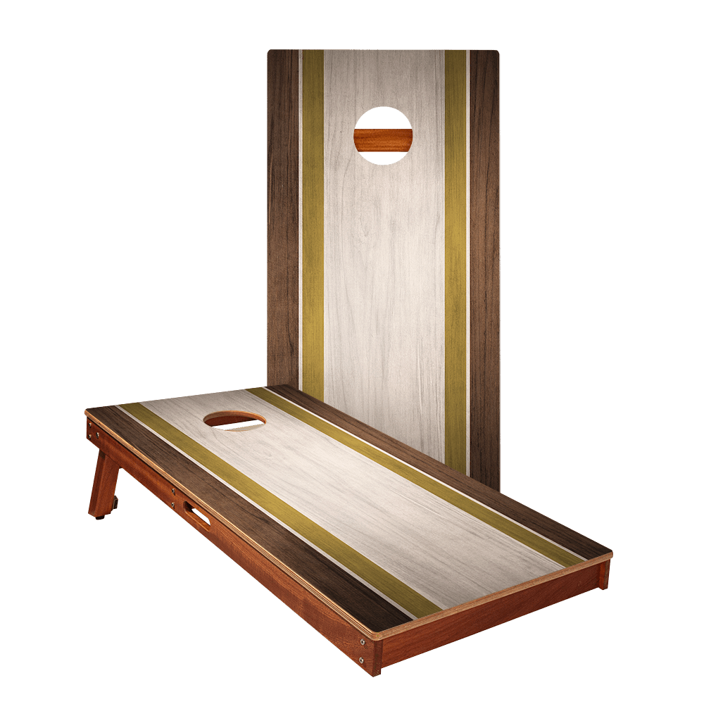 Classic Stripes Dark Wood Ivory and Gold Silver Series Cornhole Boards - American Cornhole Association