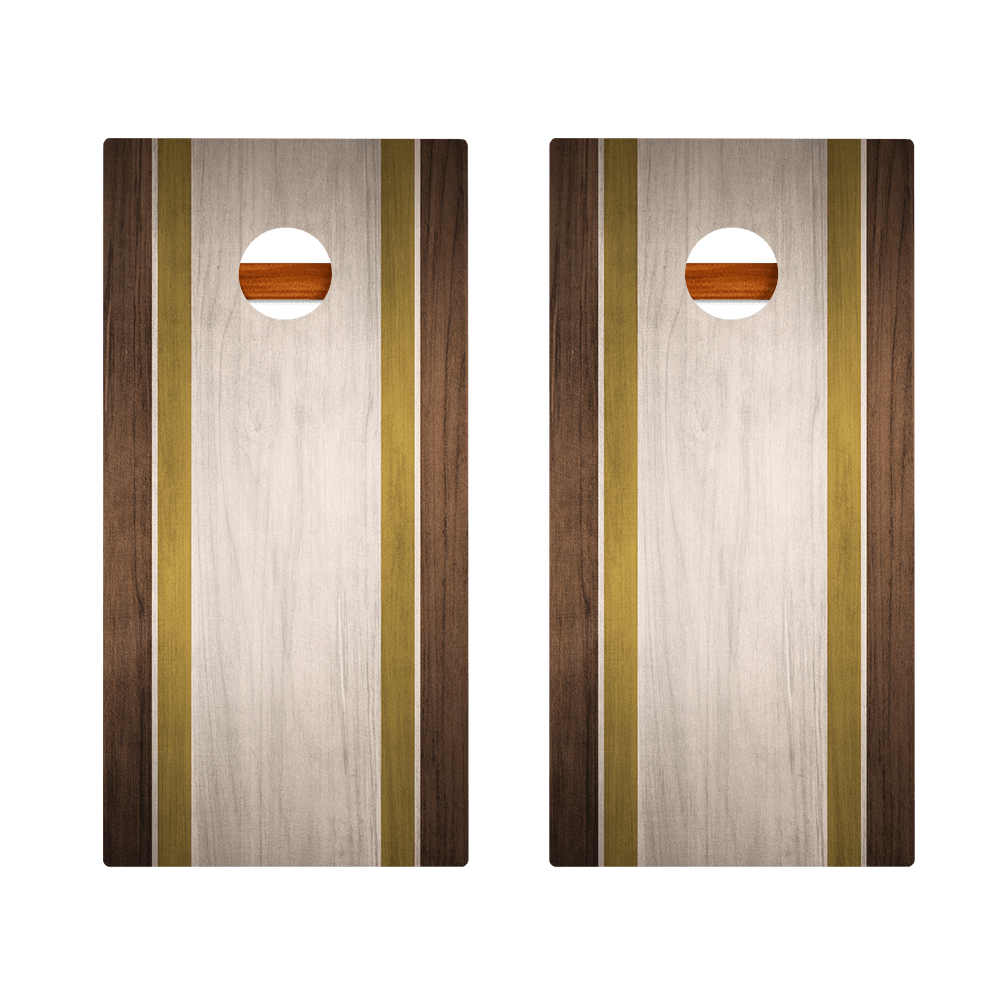 Classic Stripes Dark Wood Ivory and Gold Silver Series Cornhole Boards - American Cornhole Association