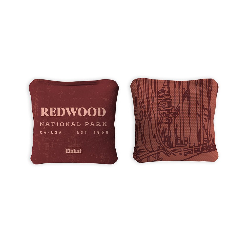National Parks Redwoods Travel - Size Cornhole Bags, Burgundy - American Cornhole Association