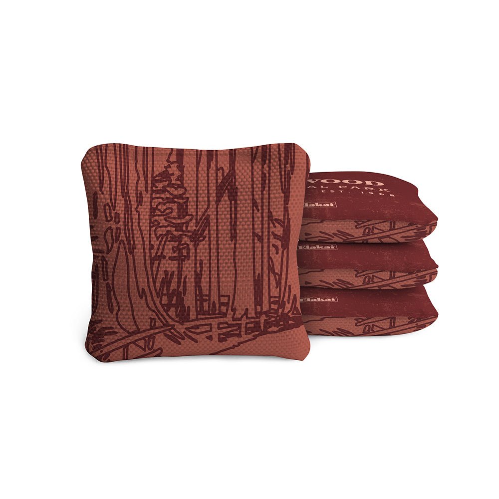 National Parks Redwoods Travel - Size Cornhole Bags, Burgundy - American Cornhole Association