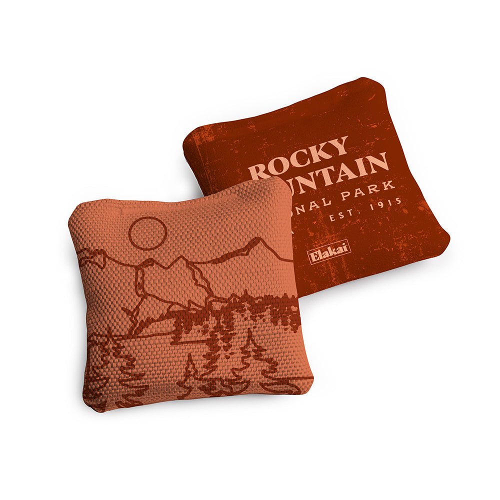National Parks Rocky Mountain Travel - Size Cornhole Bags, Burnt Orange - American Cornhole Association