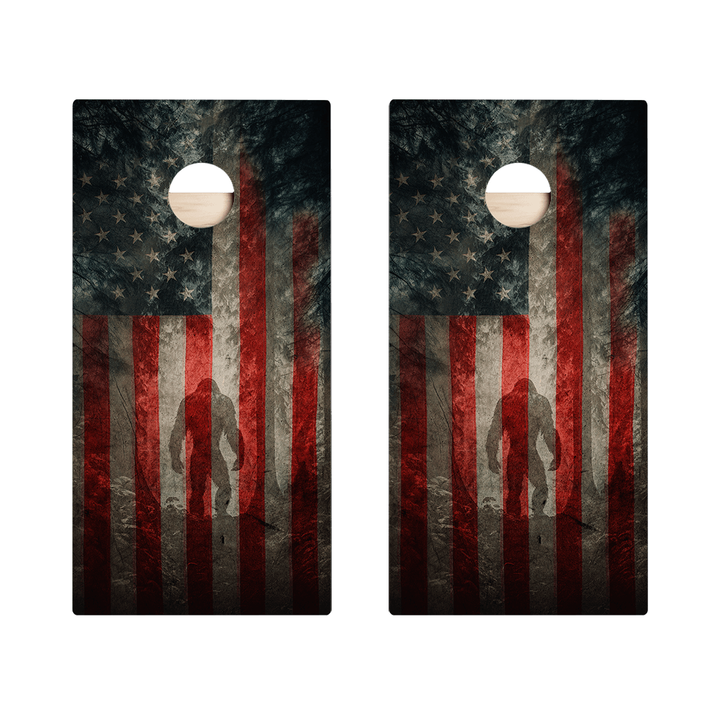 Patriotic USA Flag Sasquatch Star Cornhole Boards, - American Cornhole Association