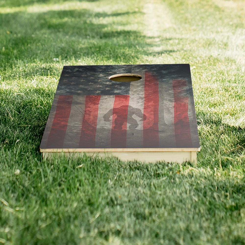 Patriotic USA Flag Sasquatch Star Cornhole Boards, - American Cornhole Association