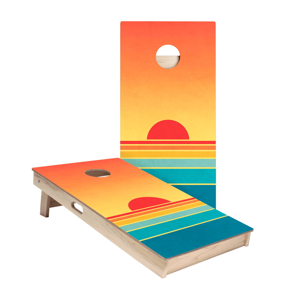 Retro Stripes Sunset Star Cornhole Boards, - American Cornhole Association