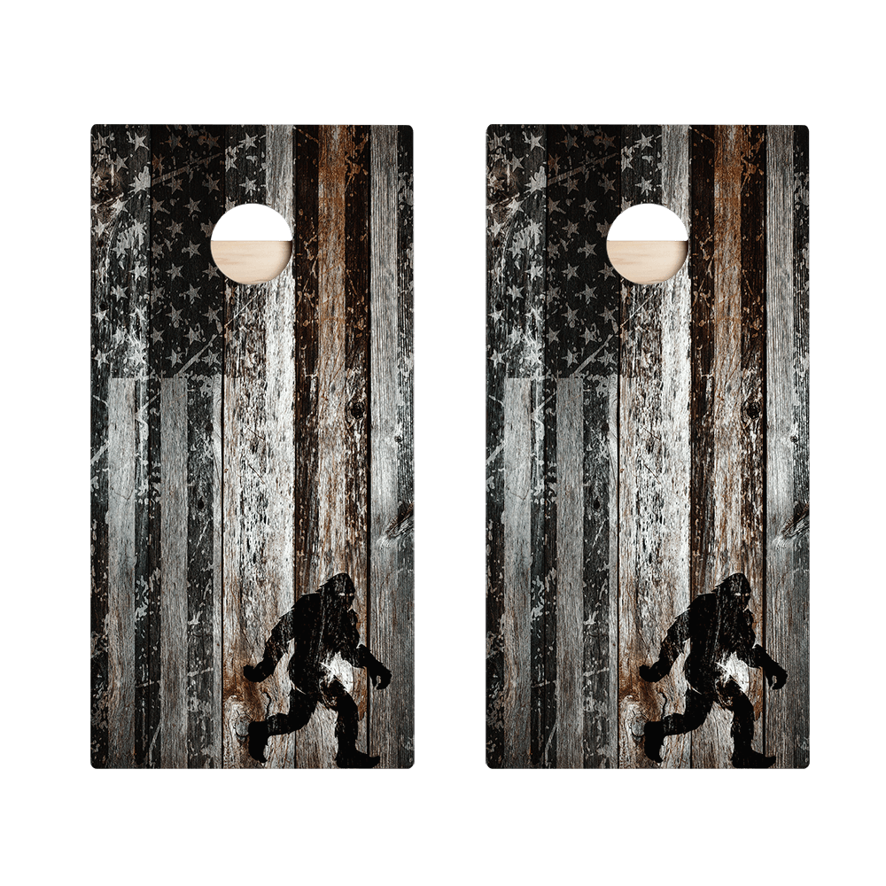 Rustic USA Flag Sasquatch Star Cornhole Boards, - American Cornhole Association