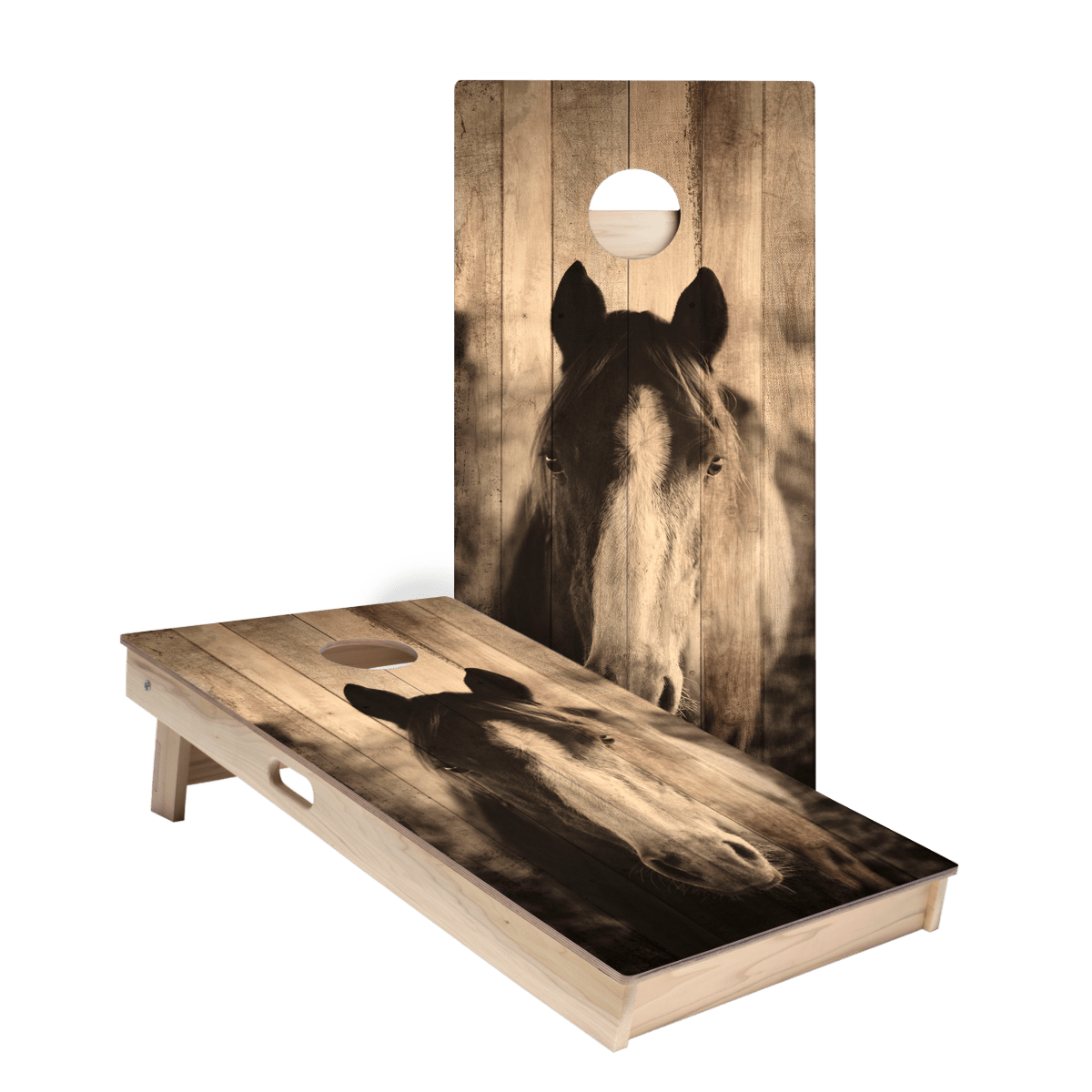 Rustic Wood Horse Star Cornhole Boards, - American Cornhole Association