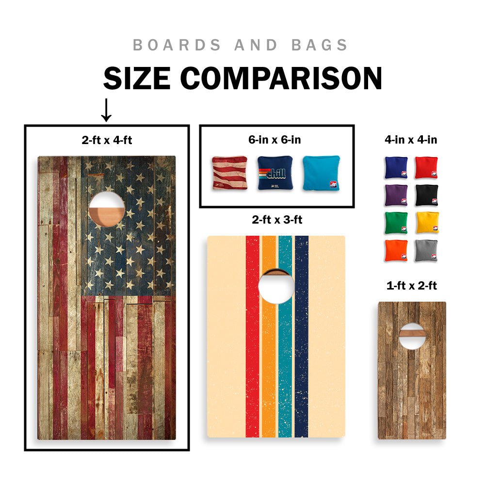 Teal Beach Wood Versatex All-Weather Cornhole Boards, Size Comparison - American Cornhole Association