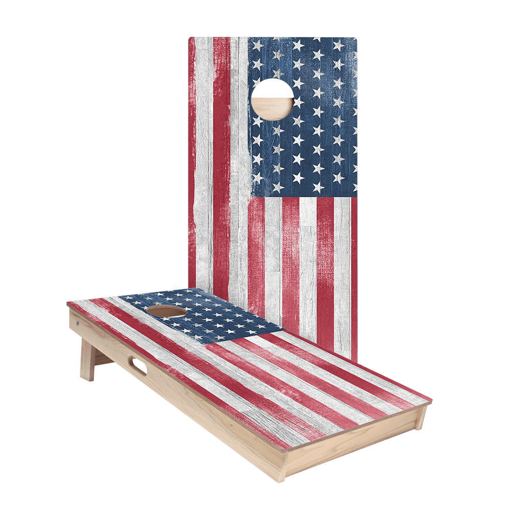 White Rustic Wood American Flag Star Cornhole Boards - ACA - 000093 | American Cornhole Association