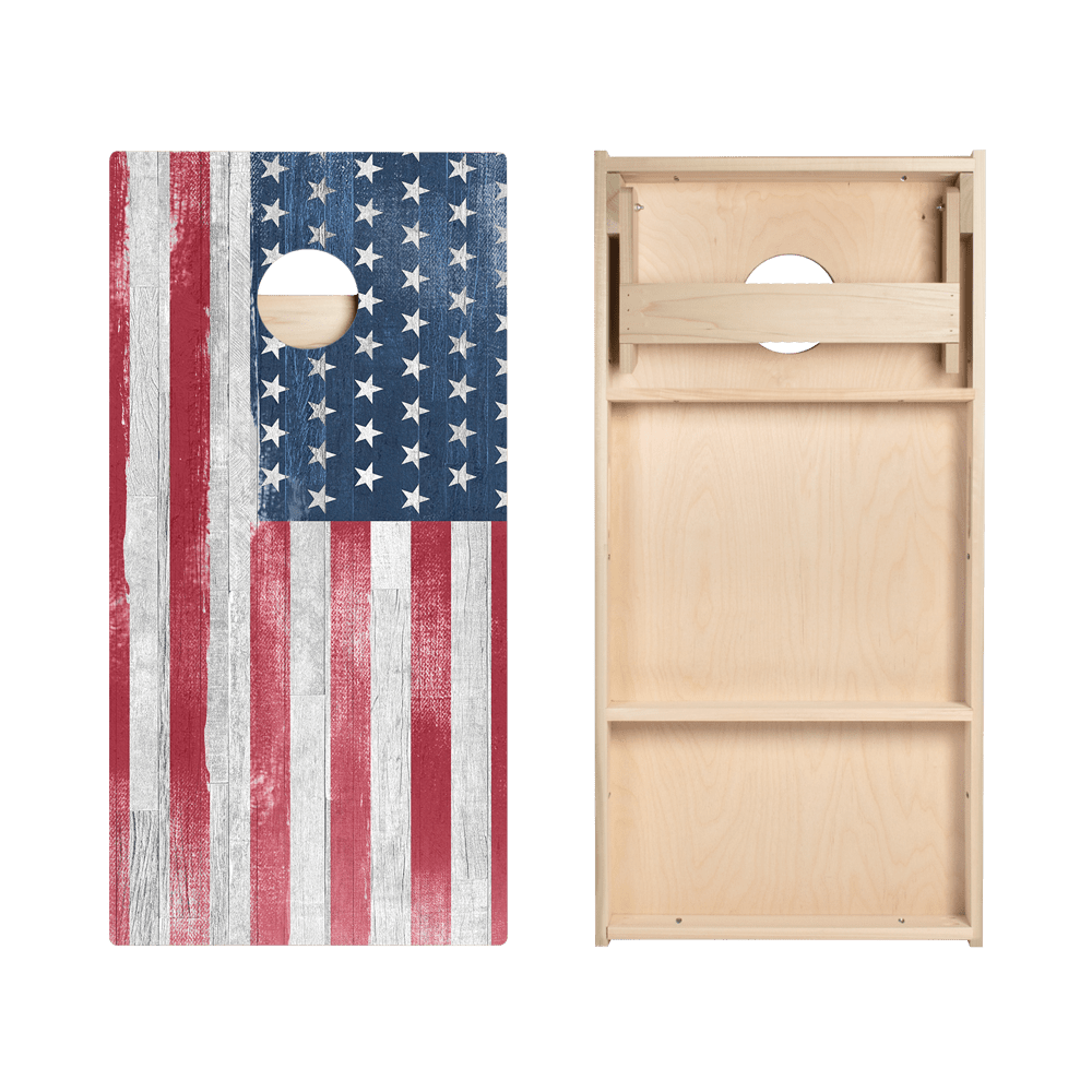 White Rustic Wood American Flag Star Cornhole Boards - ACA - 000093 | American Cornhole Association