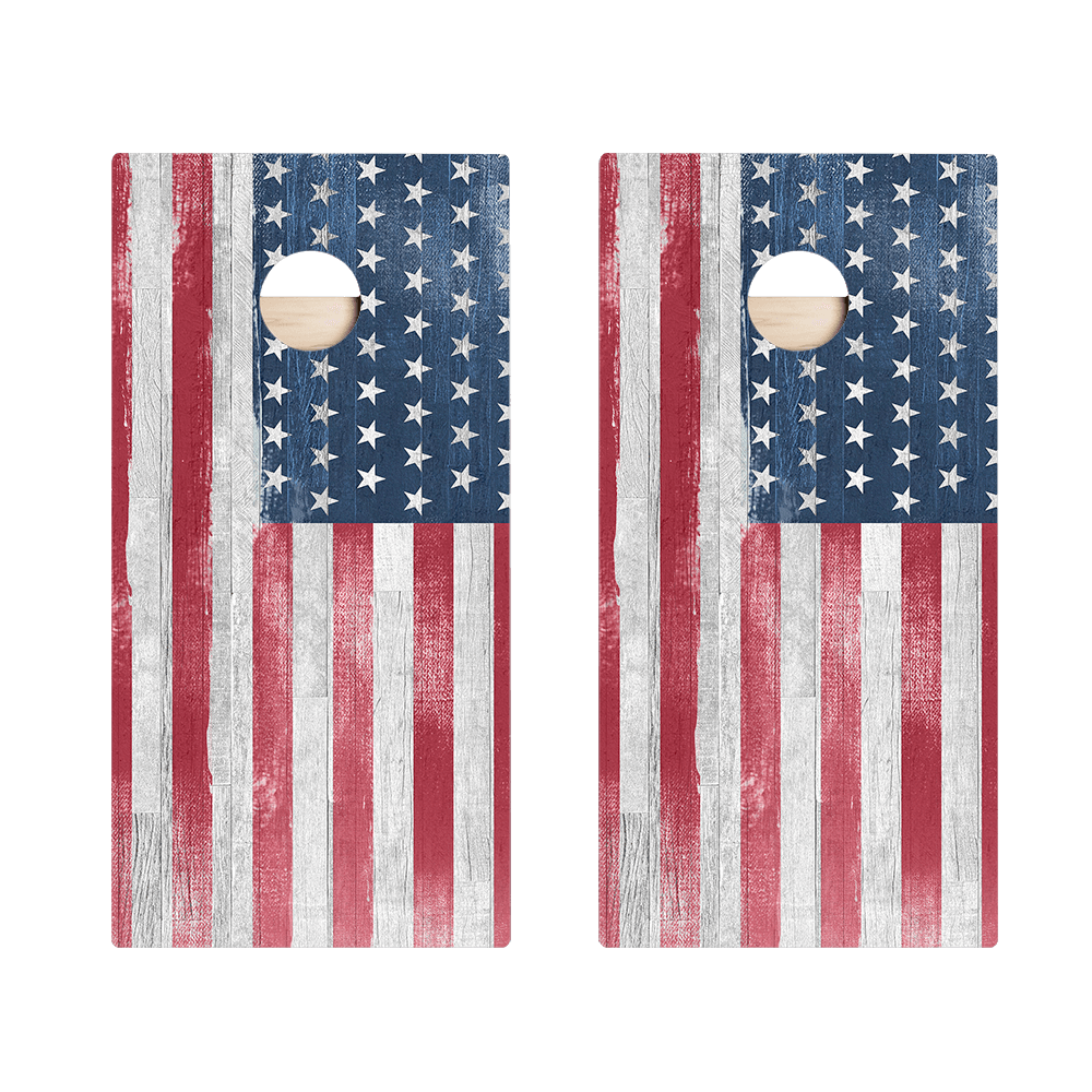 White Rustic Wood American Flag Star Cornhole Boards - ACA - 000093 | American Cornhole Association