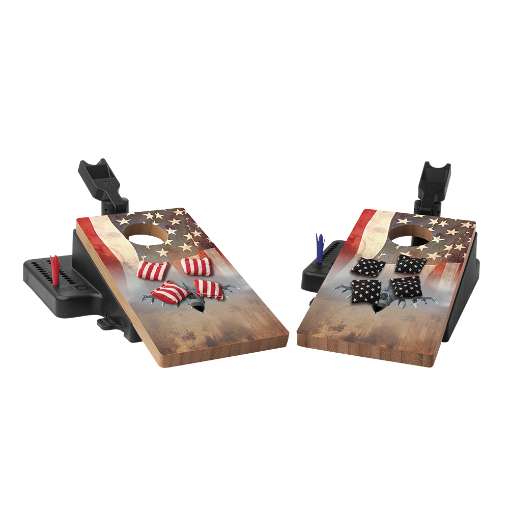 Double Chuck American Flag With Jet Mini Cornhole Tabletop Game