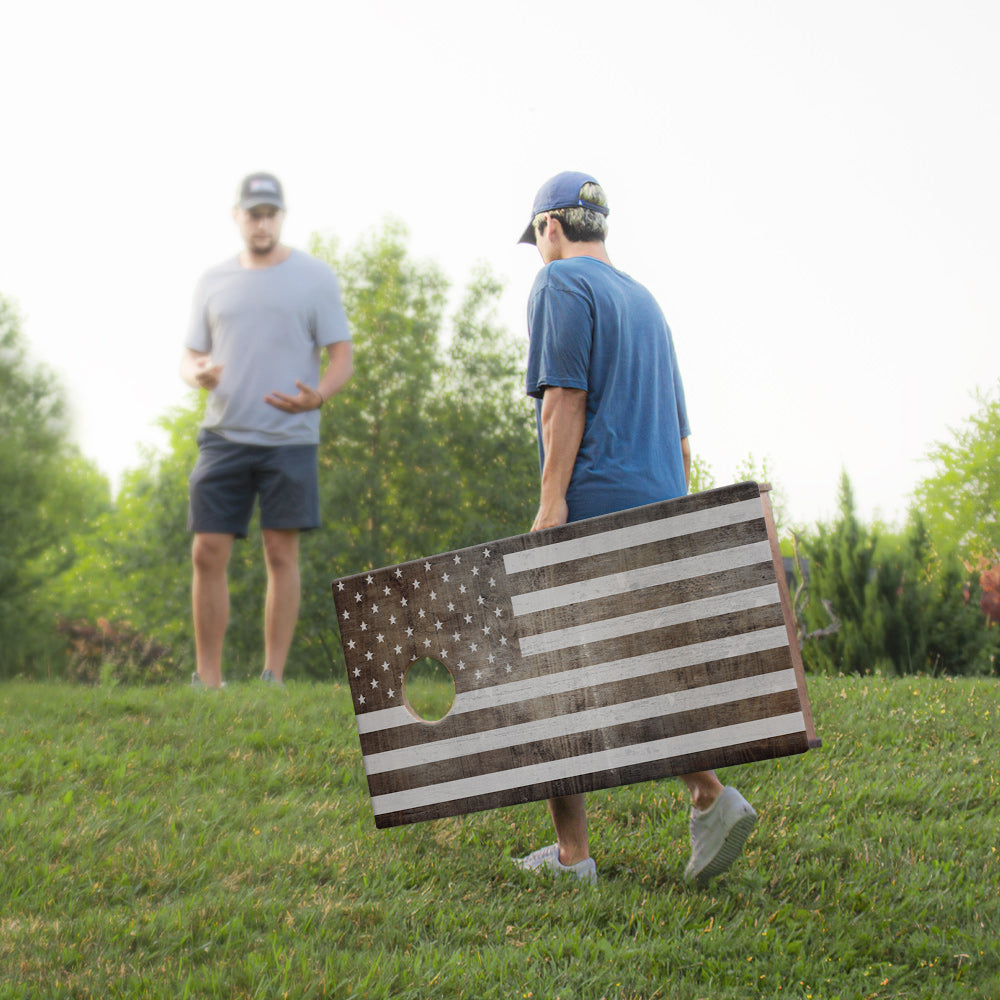 2x4 Sig Pro Vintage Black And White American Flag Professional Regulation Cornhole Boards