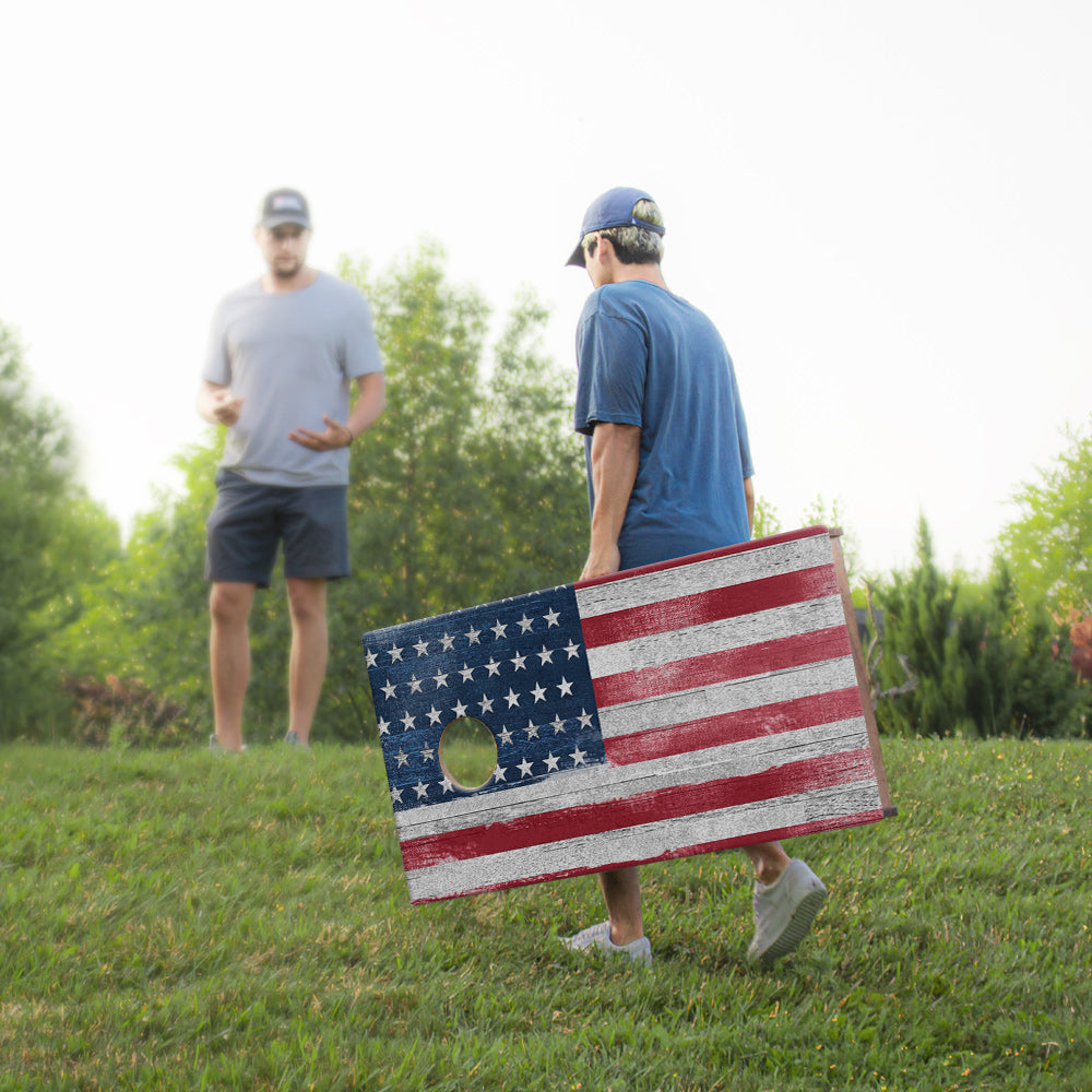 2x4 Sig Pro White Rustic Wood American Flag Professional Regulation Cornhole Boards