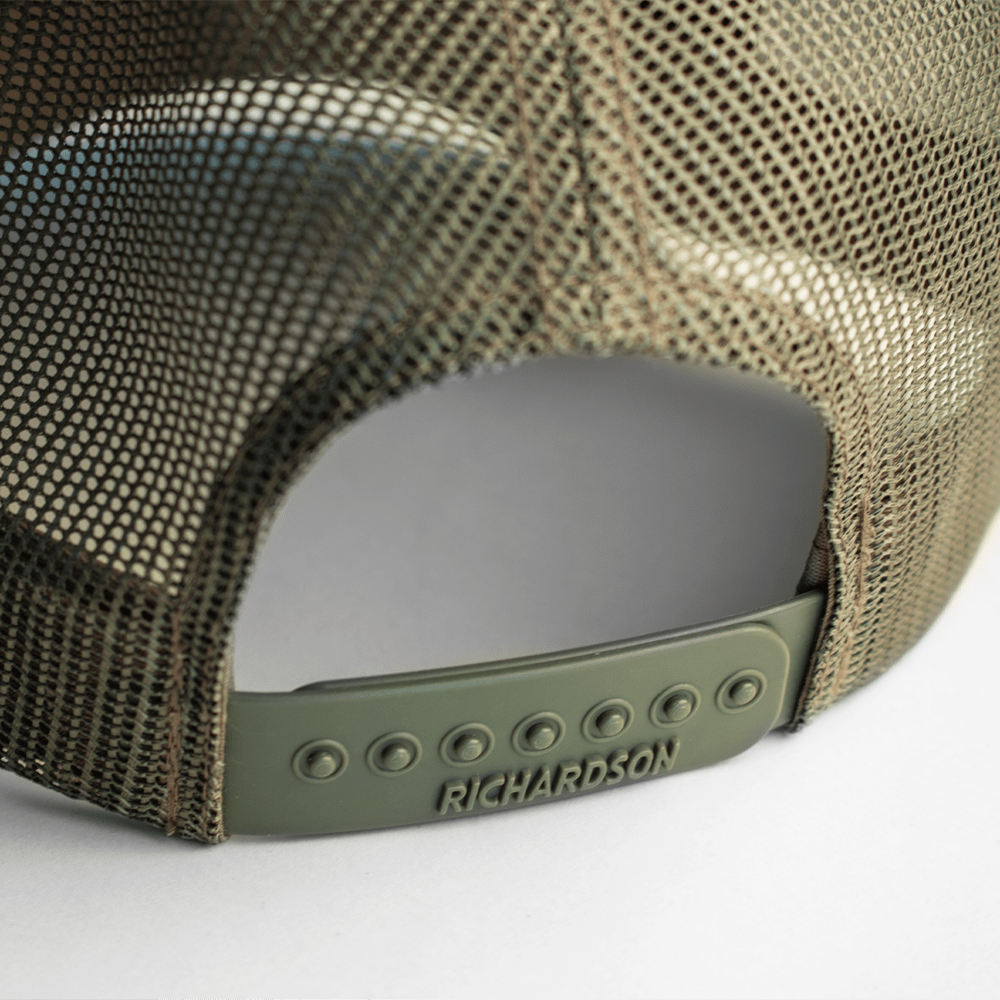 ACA Olive Richardson Snapback Trucker Hat with Classic ACA Logo Patch, Olive - American Cornhole Association