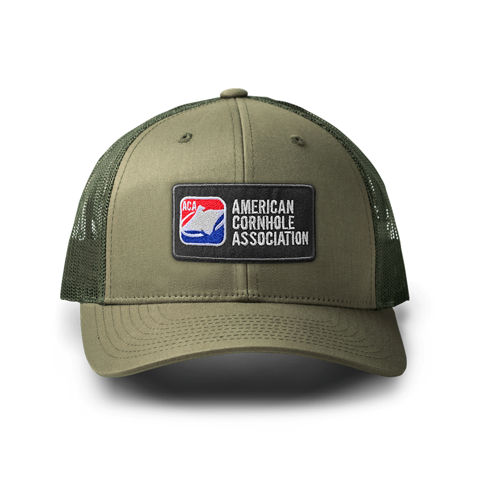 ACA Olive Richardson Snapback Trucker Hat with Classic ACA Logo Patch, Olive - American Cornhole Association