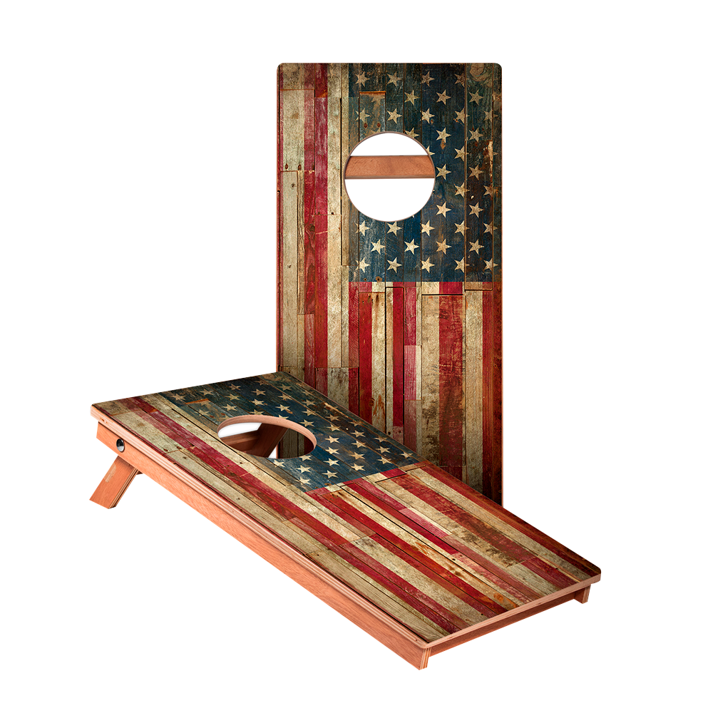 1x2 Backyard 1200 Rustic USA Flag Recreation Cornhole Boards with Carry Bag