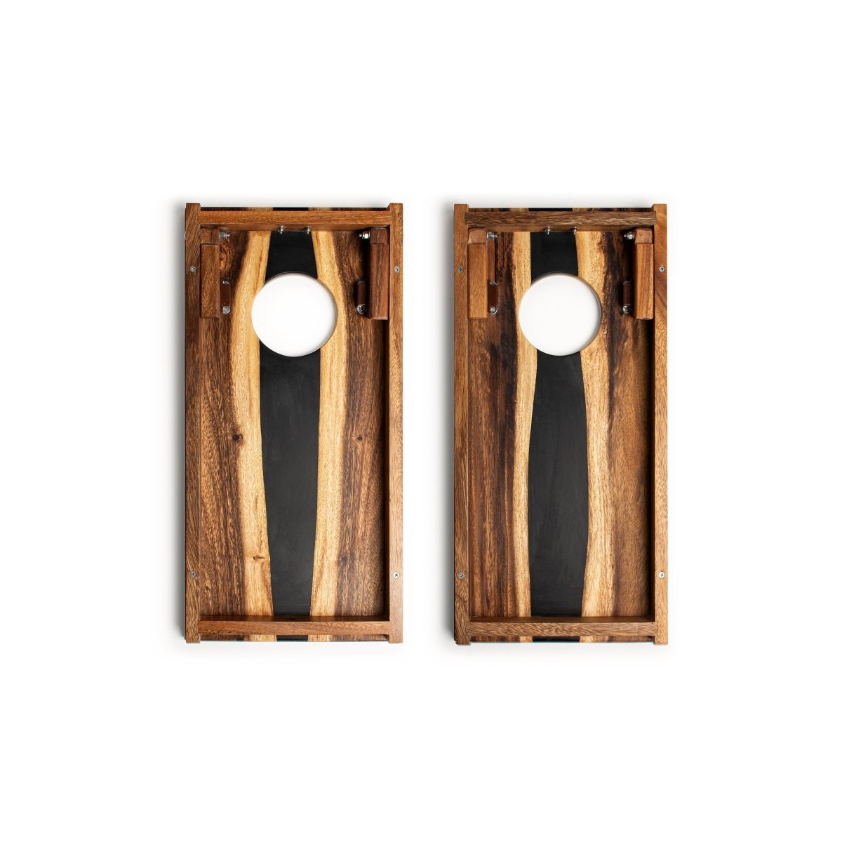 1ft x 2ft Resin & Wood Travel Cornhole Set | Live Edge River Collection - Black EGCH12RLE-11-WB | American Cornhole Association
