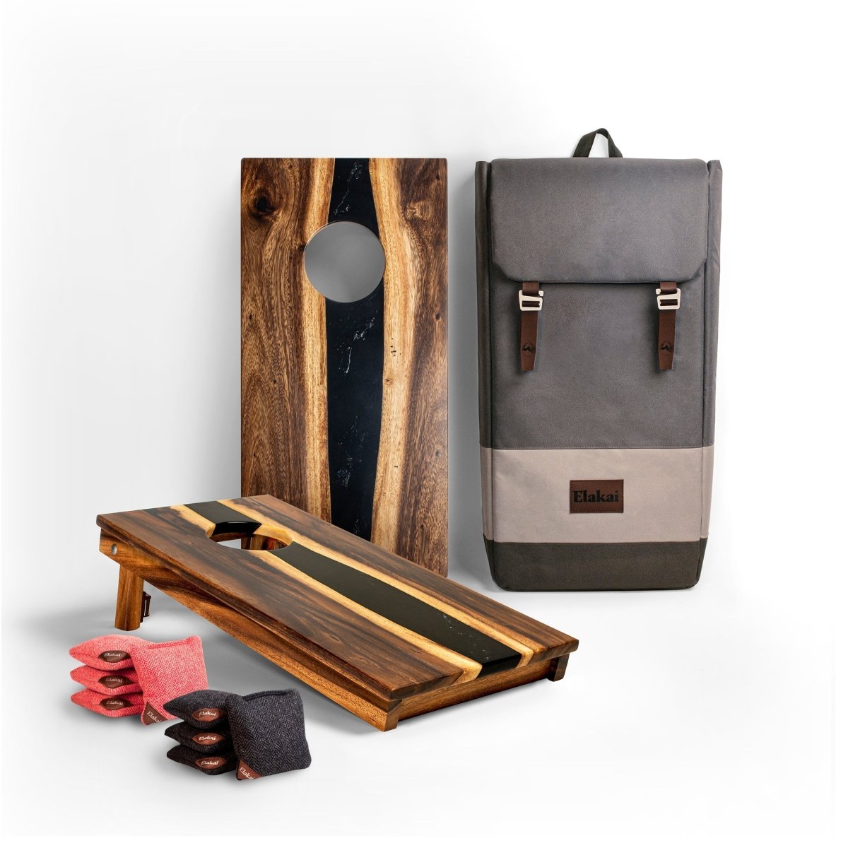 1ft x 2ft Resin & Wood Travel Cornhole Set | Live Edge River Collection - Black EGCH12RLE-11-WB | American Cornhole Association