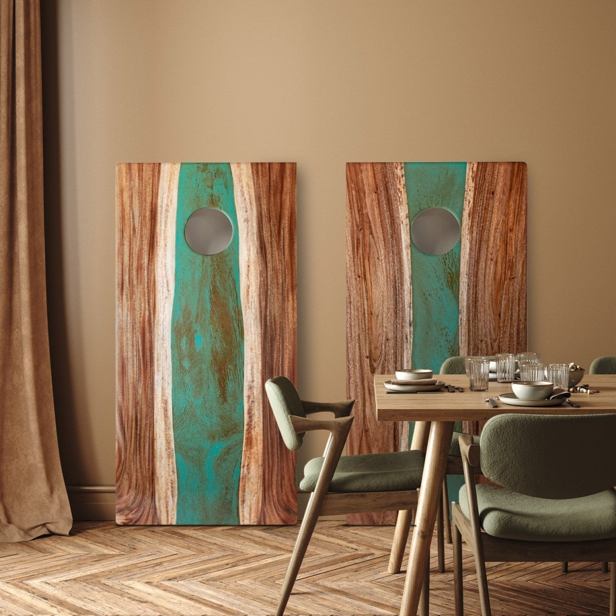 2ft x 4ft Resin & Wood Classic Cornhole Set | Live Edge River Collection - Teal and Orange EGCH24RLE-09 | American Cornhole Association