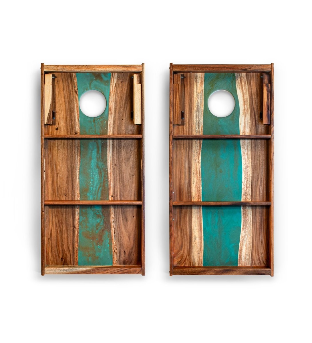 2ft x 4ft Resin & Wood Classic Cornhole Set | Live Edge River Collection - Teal and Orange EGCH24RLE-09 | American Cornhole Association