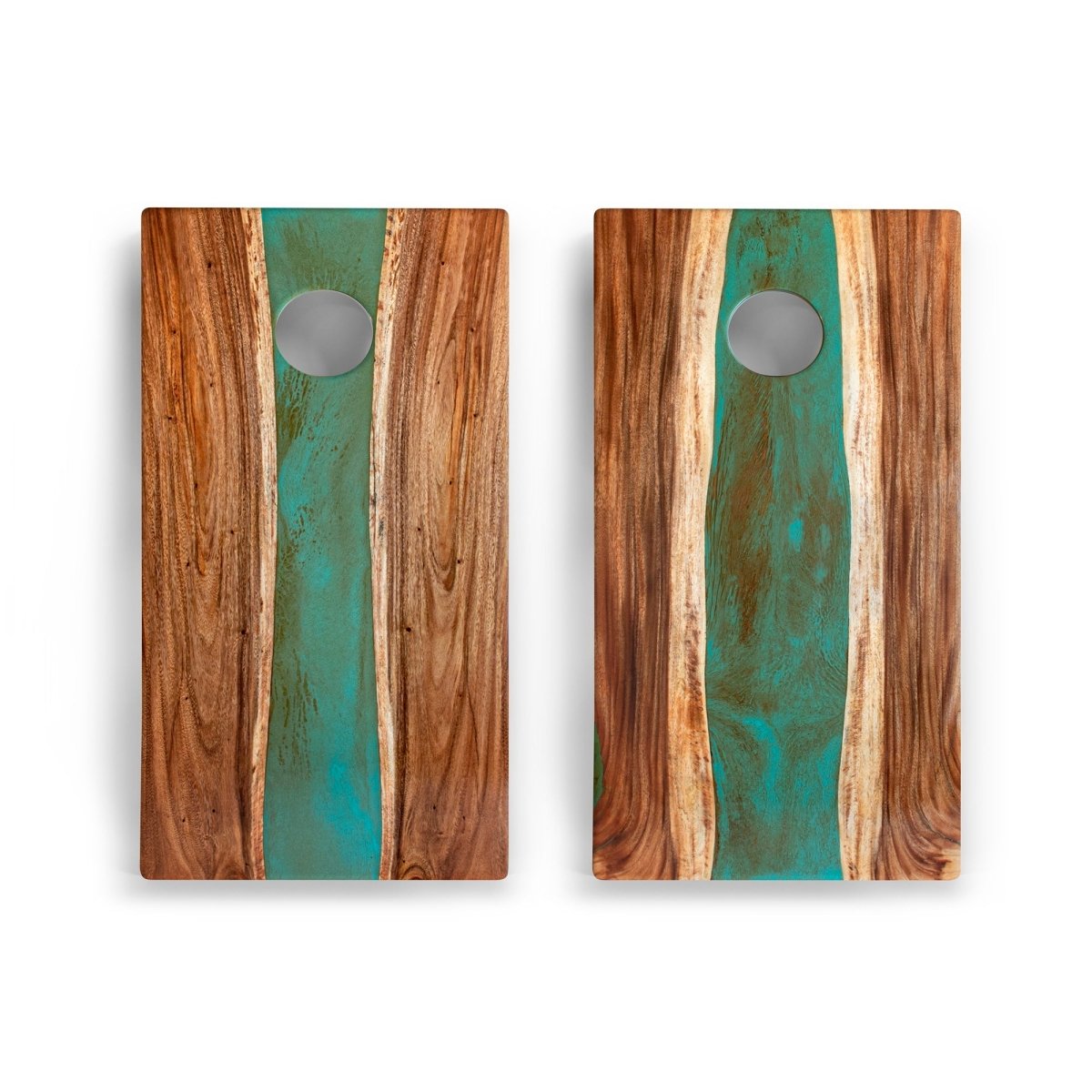 2x4 One of a Kind Epoxy Resin Live - Edge Wood Cornhole Boards - Teal and Orange EGCH24RLE - 09 | American Cornhole Association