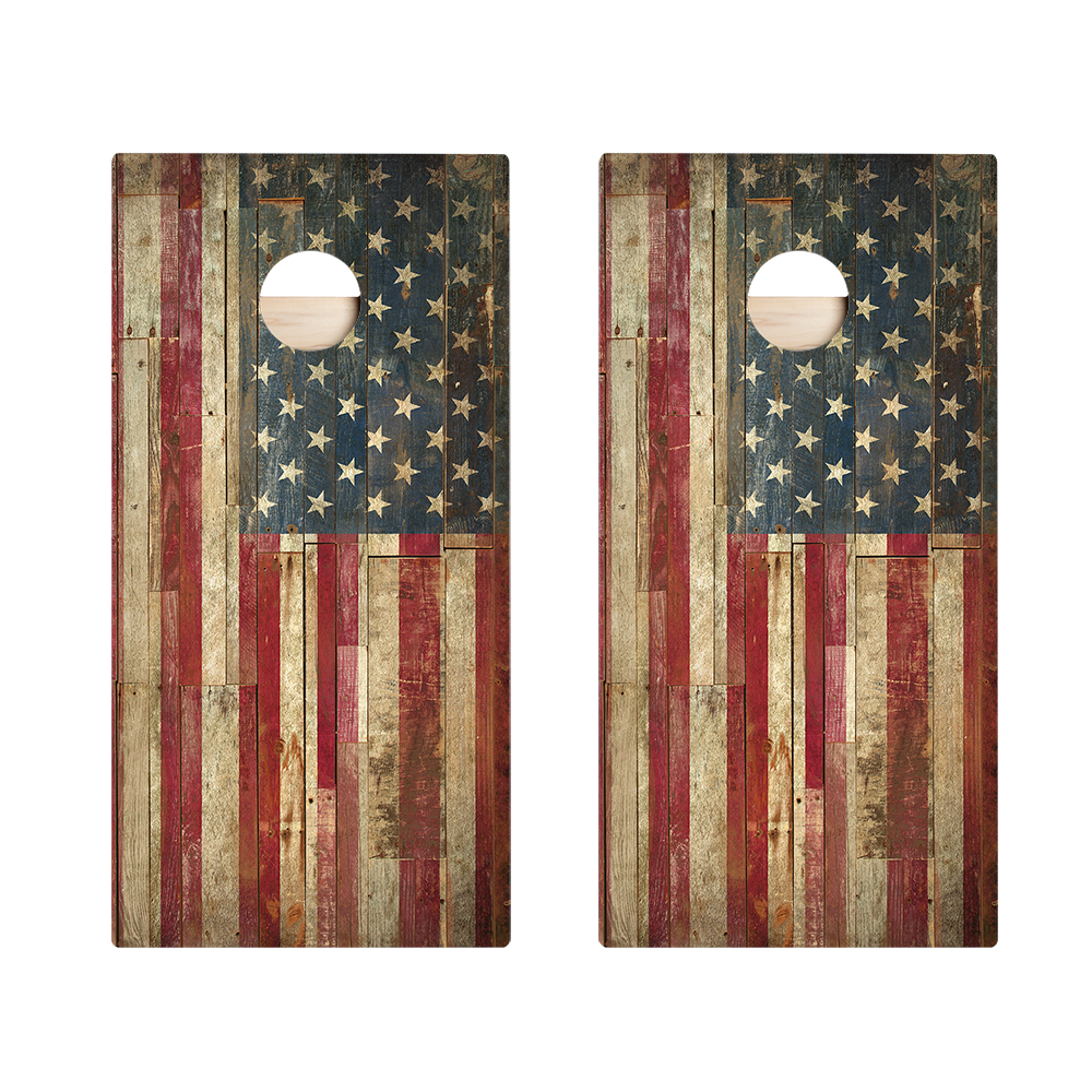 Rustic United States Flag Star Cornhole Boards