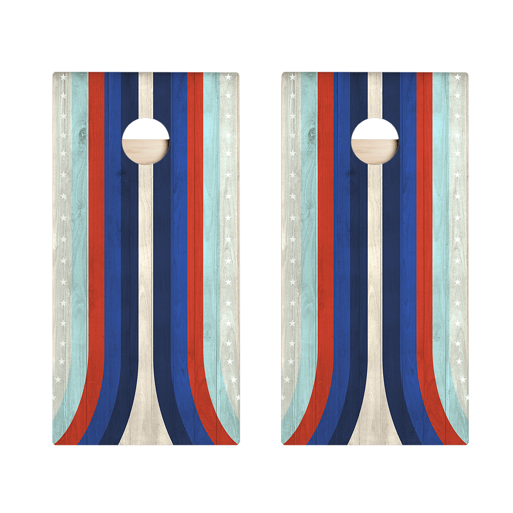 American Moto Curved Stripes Star Cornhole Boards