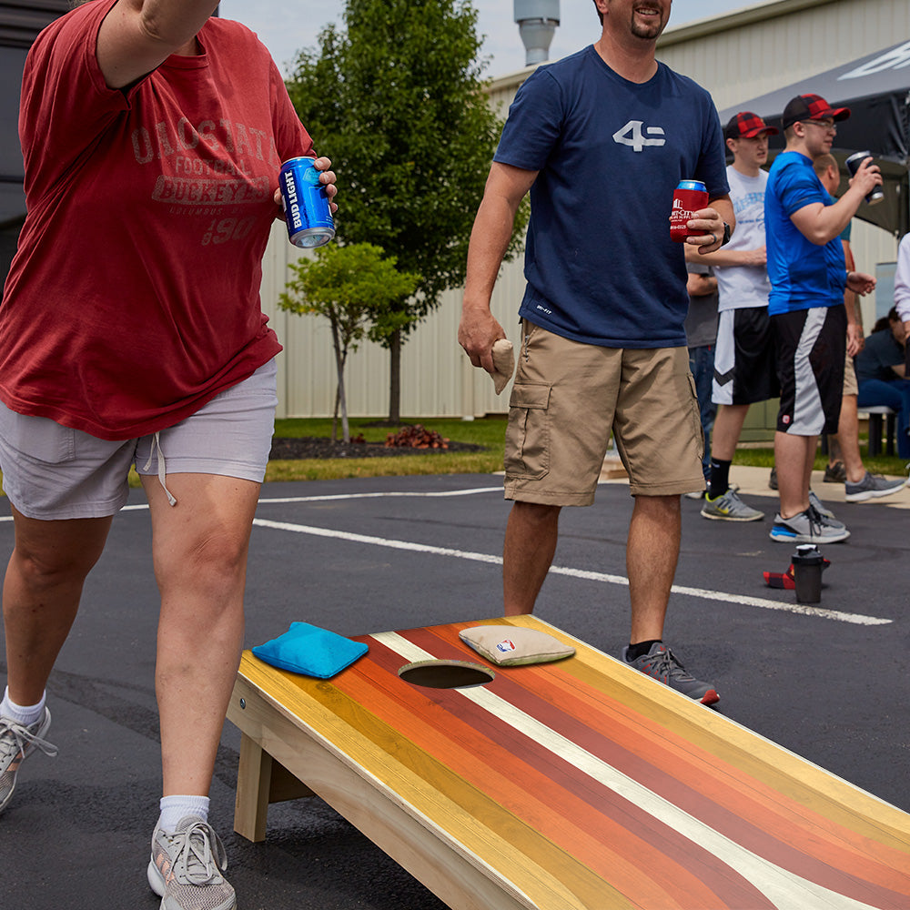 Retro Orange Curved Stripes Star Cornhole Boards