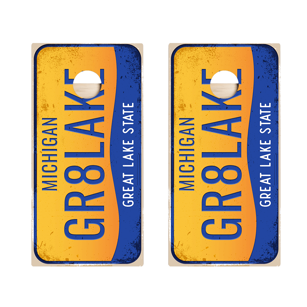 Home State License Plate Michigan Star Cornhole Boards