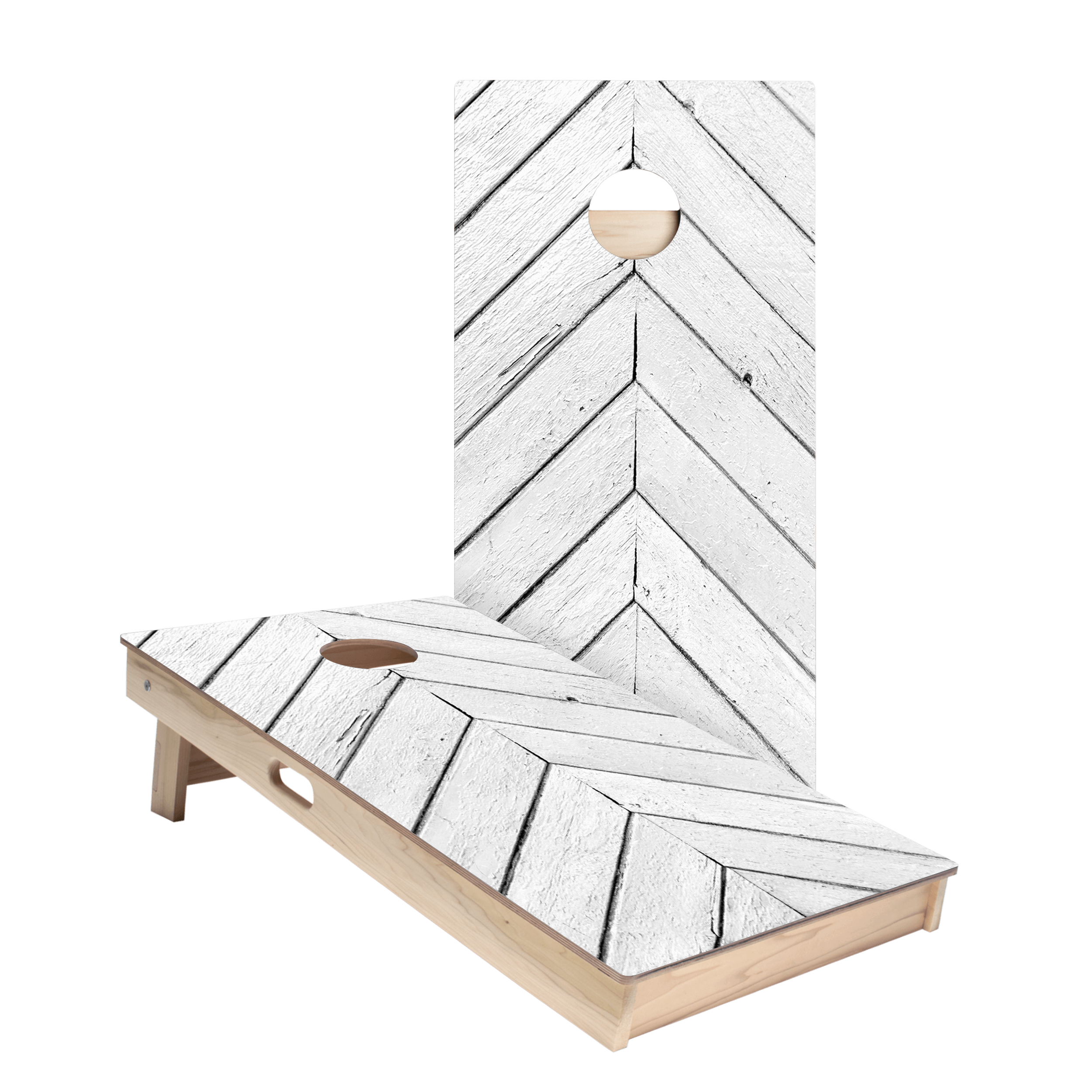 White Angled Wood Panels Star Cornhole Boards
