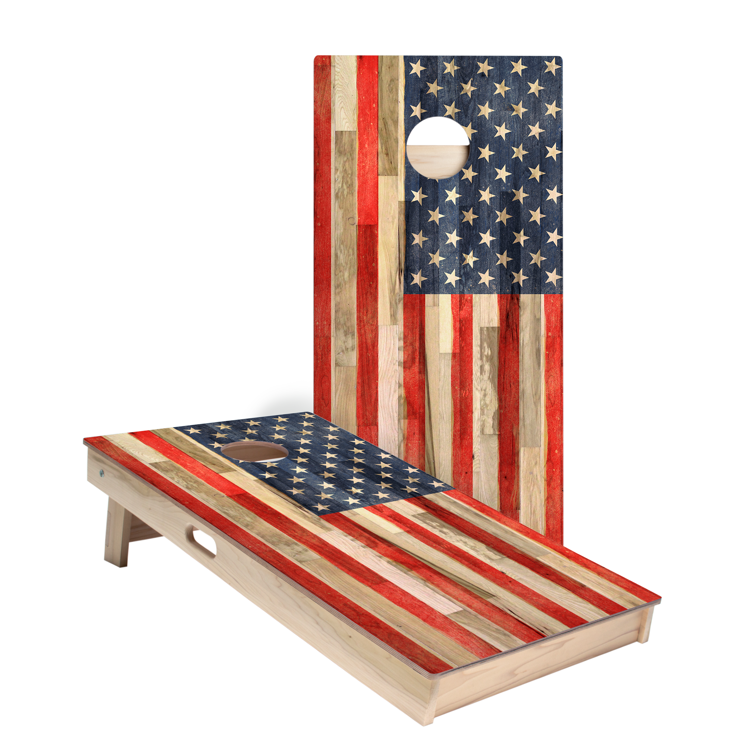 Planked Wood American Flag Star Cornhole Boards