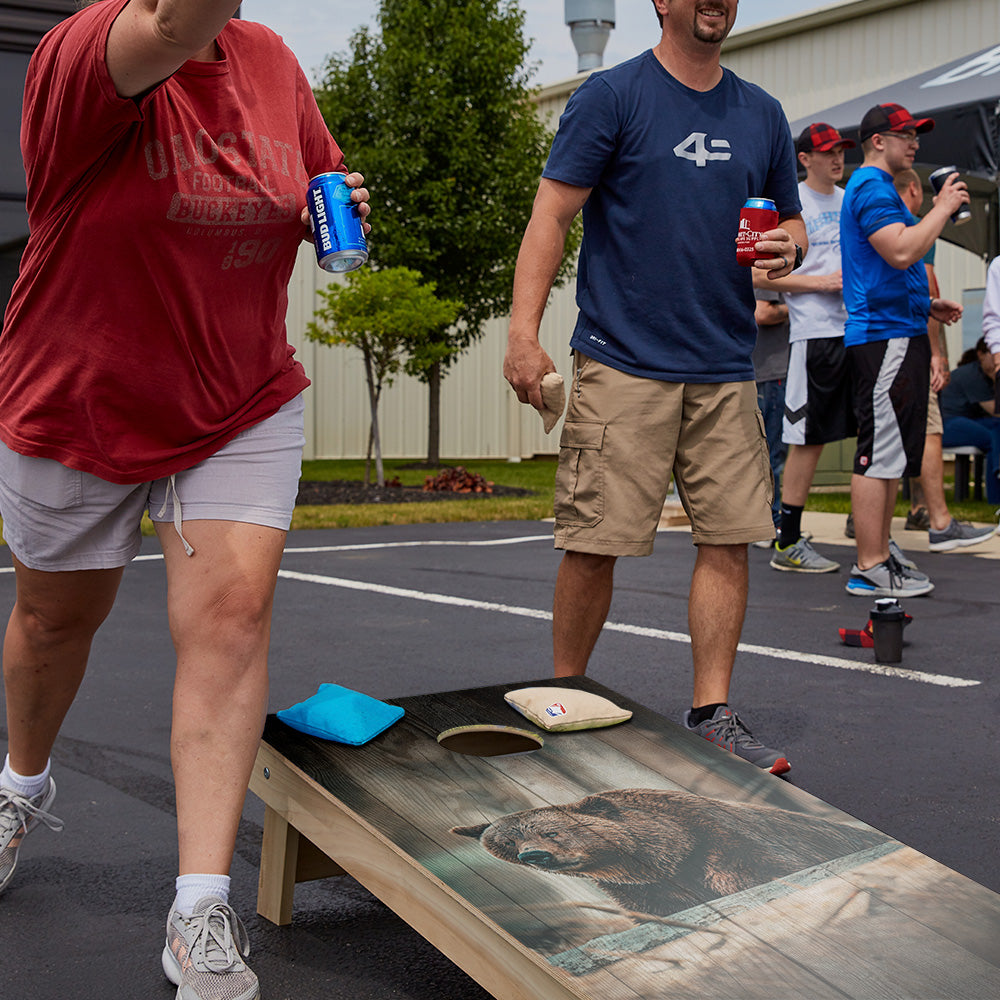 Rustic Wood Brown Bear Star Cornhole Boards