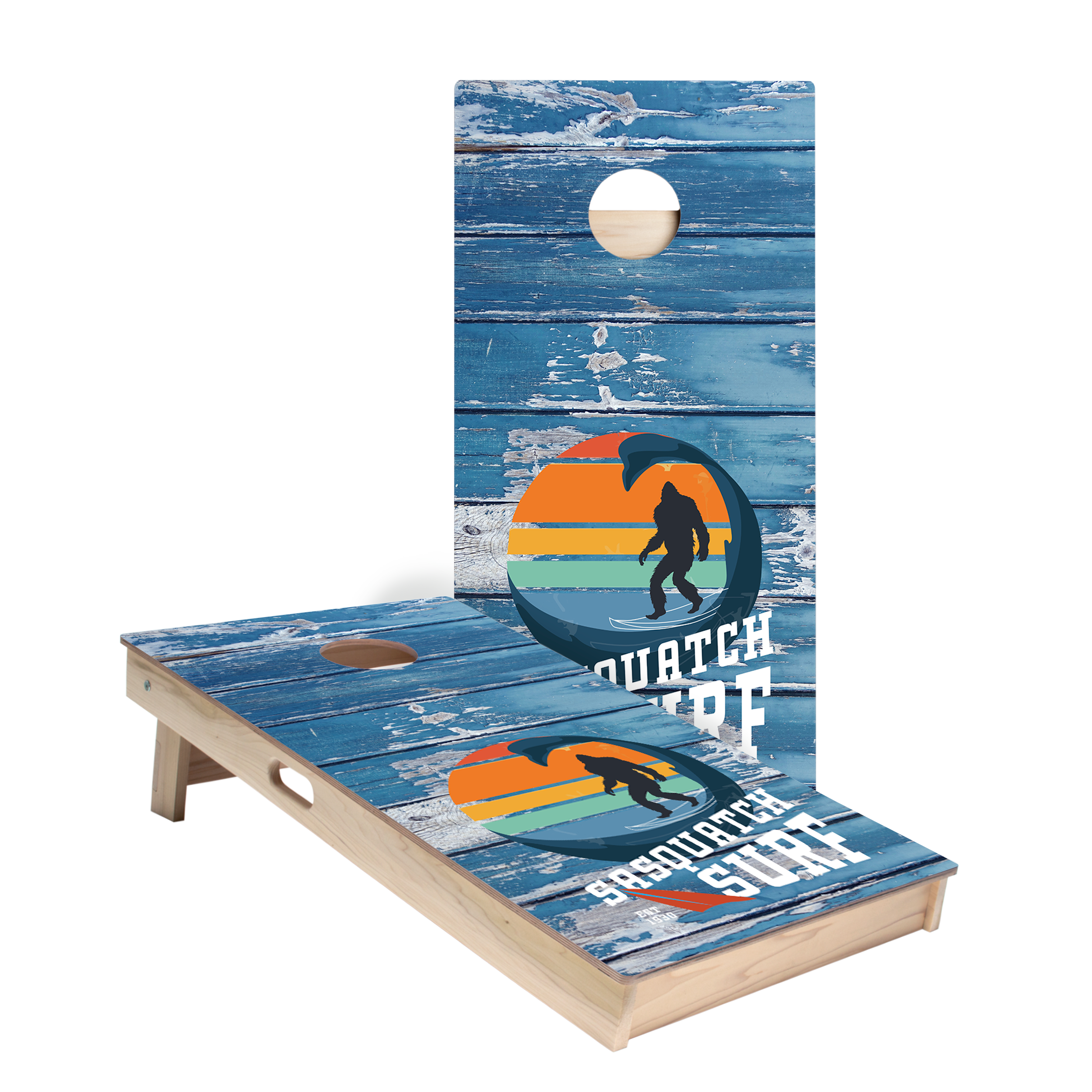 Weathered Sasquatch Surf Star Cornhole Boards