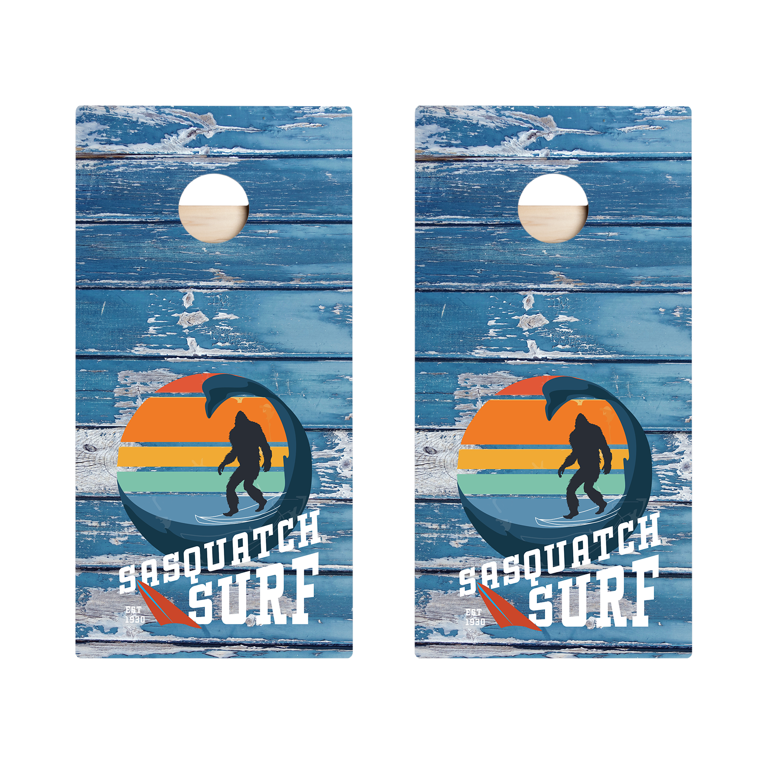 Weathered Sasquatch Surf Star Cornhole Boards