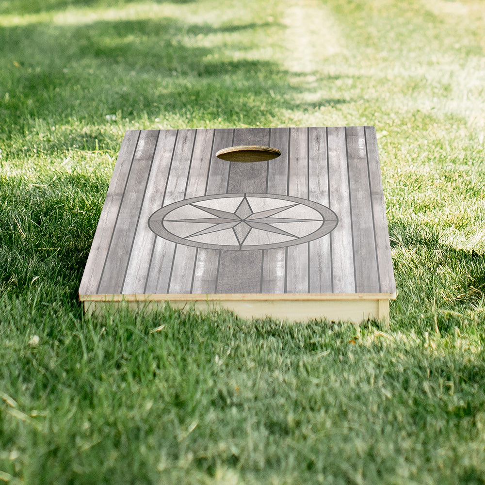 Gray Wood Compass Star Cornhole Boards