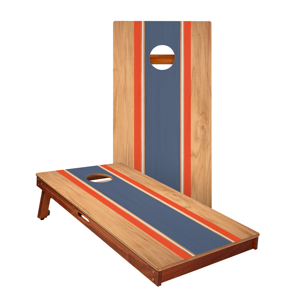 Classic Stripes Natural Wood Blue and Red Silver Series Cornhole Boards