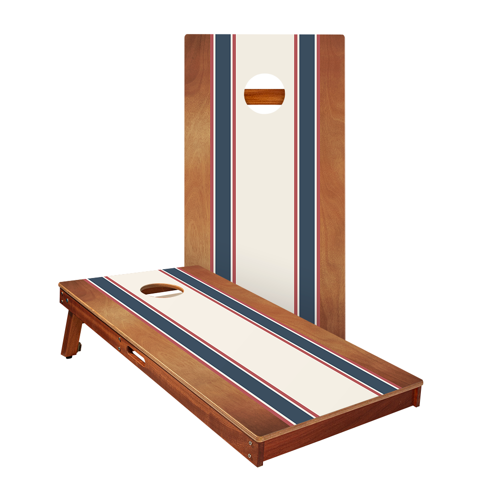 Classic Stripes Mahogany Blue and Red Silver Series Cornhole Boards