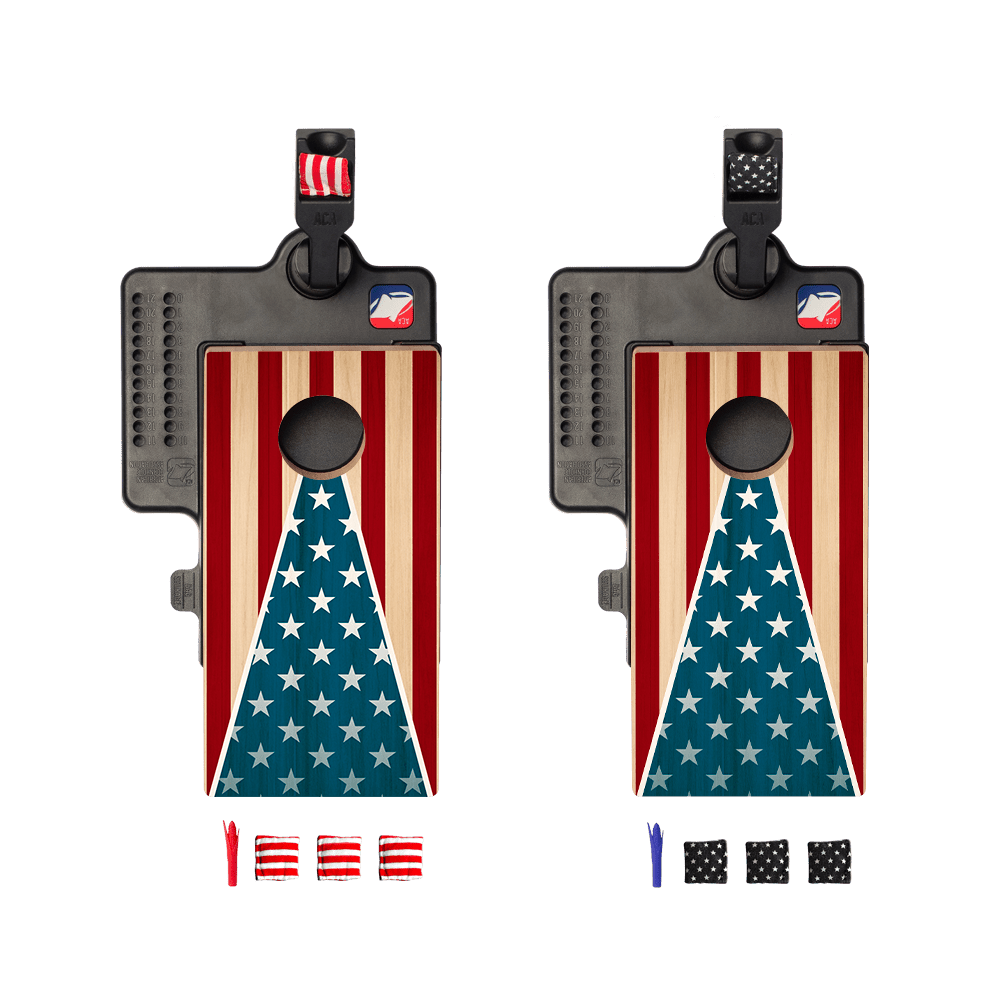 American Flag Classic Triangle Double Chuck Mini Cornhole Tabletop Game, - American Cornhole Association