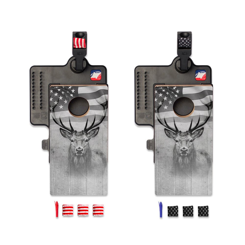 American Flag Deer Double Chuck Mini Cornhole Tabletop Game, - American Cornhole Association