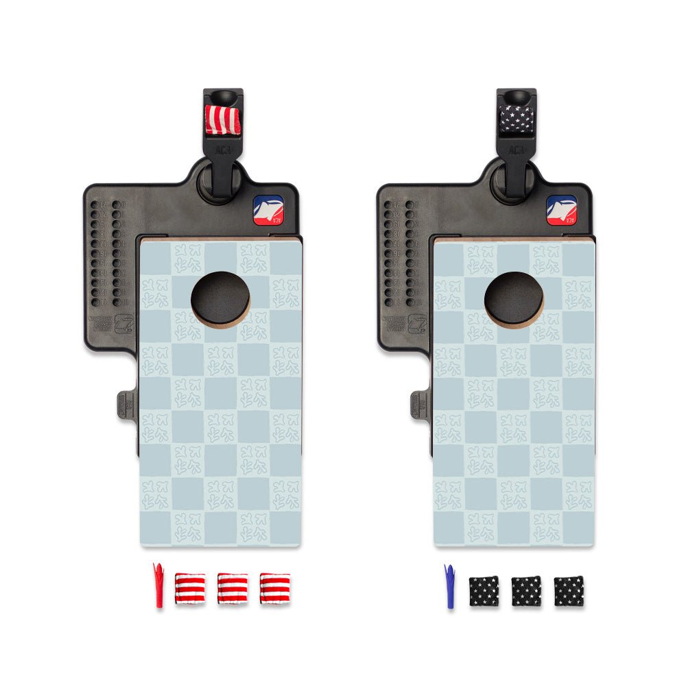 Beachy Blue Grid Double Chuck Mini Cornhole Tabletop Game, - American Cornhole Association