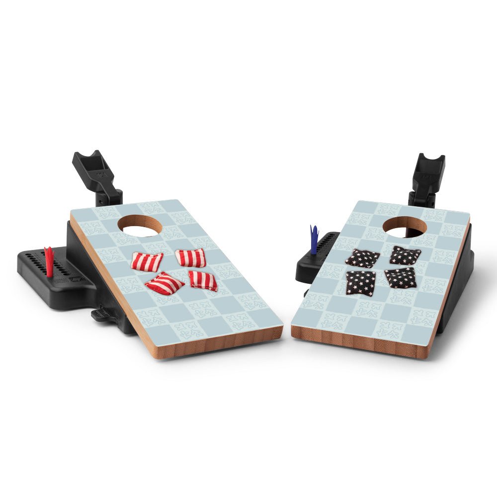 Beachy Blue Grid Double Chuck Mini Cornhole Tabletop Game, - American Cornhole Association