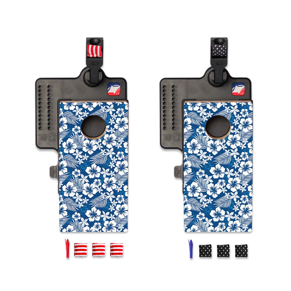 Blue Hibiscus Double Chuck Mini Cornhole Tabletop Game, - American Cornhole Association